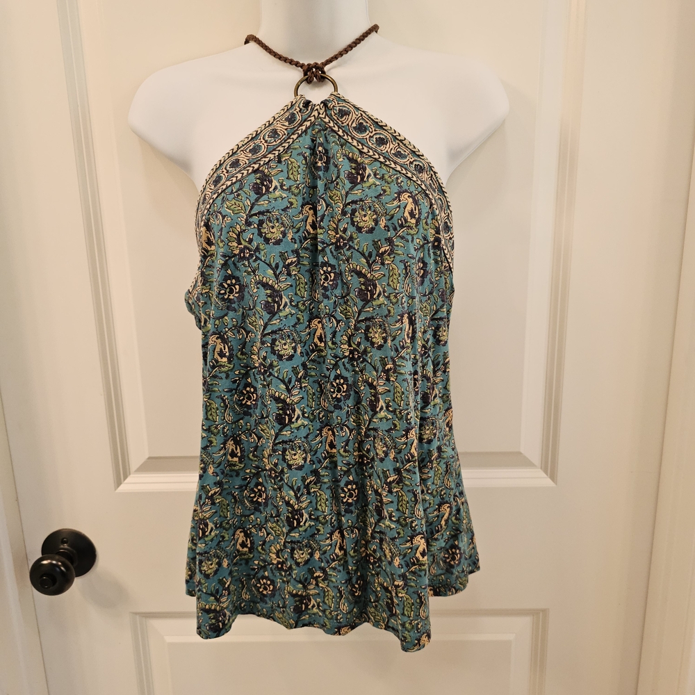 Chaps Women's Blue/Green Paisley Halter Top w/ Rope Strap Size L